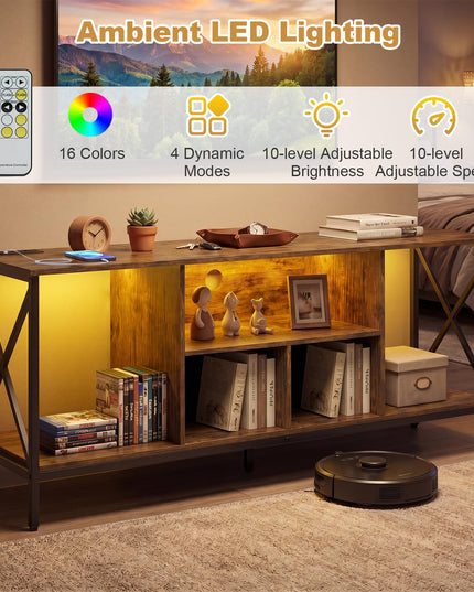 Giantex TV Stand with LED Lights & Power Outlets for 65 Inch TV