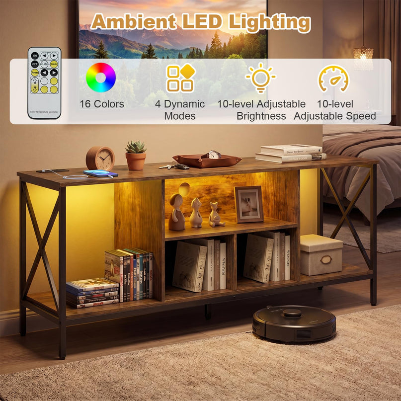 Giantex TV Stand with LED Lights & Power Outlets for 65 Inch TV