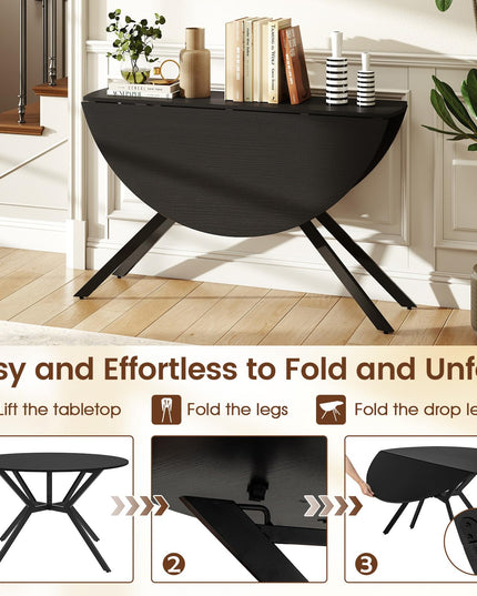 Table à manger pliante Giantex pour 4-6 personnes, ronde 47", avec abattants