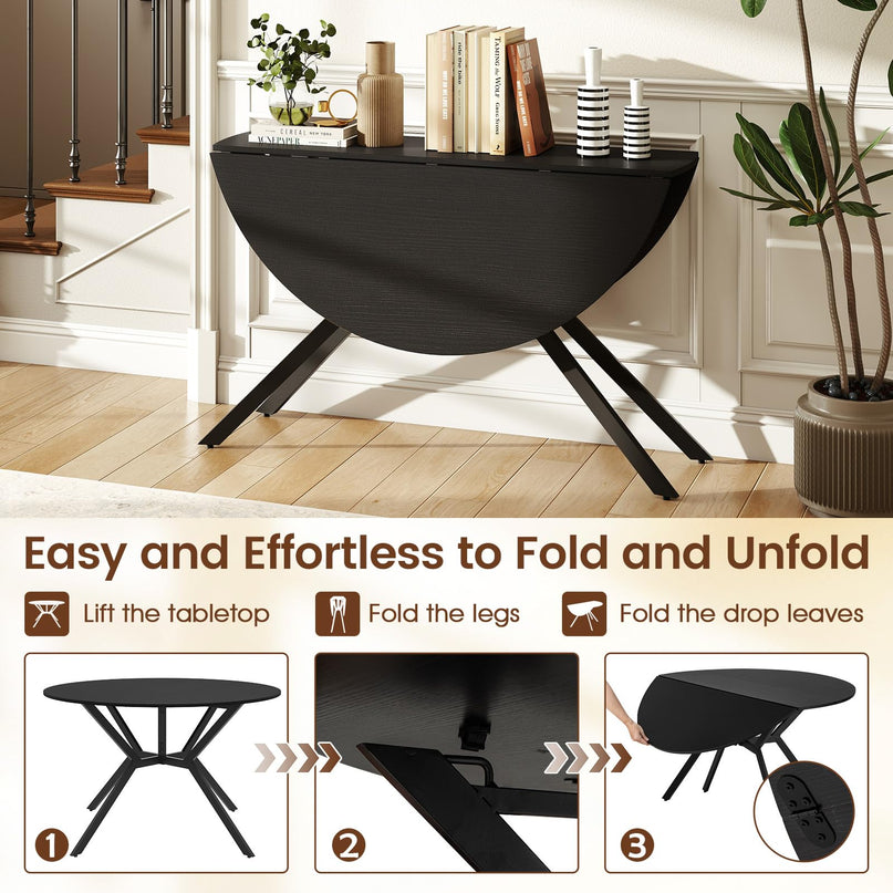 Giantex Folding Dining Table for 4-6 People 47" Round Drop Leaf Table