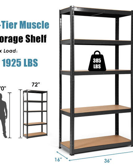 Giantex Shelving Rack Storage Shelf Steel Garage Utility Rack 5-Shelf Adjustable Shelves