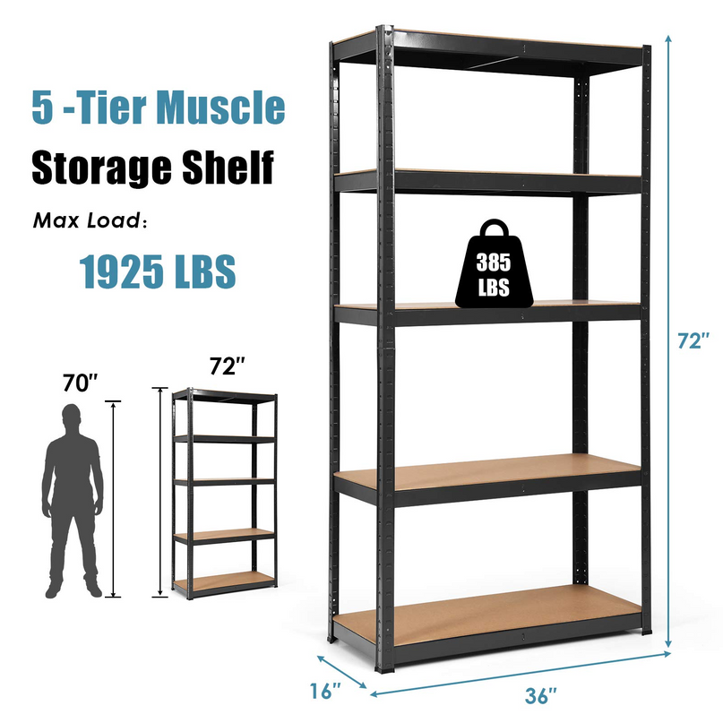 Giantex Shelving Rack Storage Shelf Steel Garage Utility Rack 5-Shelf Adjustable Shelves