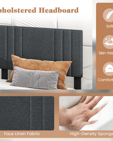 Giantex Modern Upholstered Platform Bed Frame with Vertical Channel Tufted Headboard
