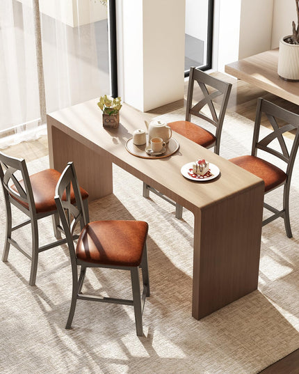 Giantex 24" Bar Stools Set of 2/4, Counter Height Bar Stools with Cross Back & Faux Leather Upholstered Seat