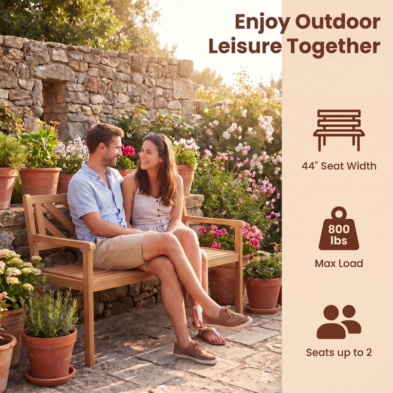 Giantex 47" Patio Acacia Wood 2-Person Outdoor Bench