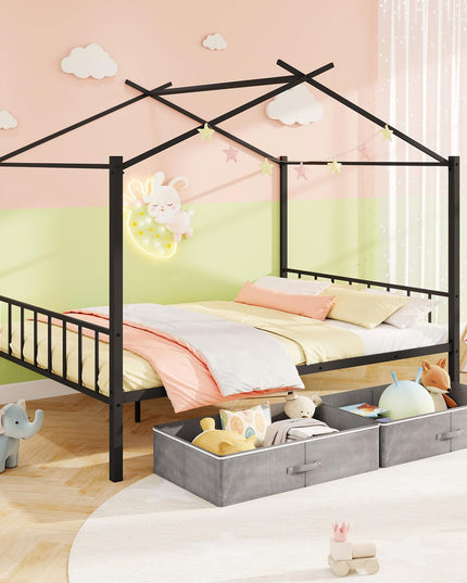 Giantex Metal Montessori Full Size House Bed with 2 Storage Drawers Noise Free