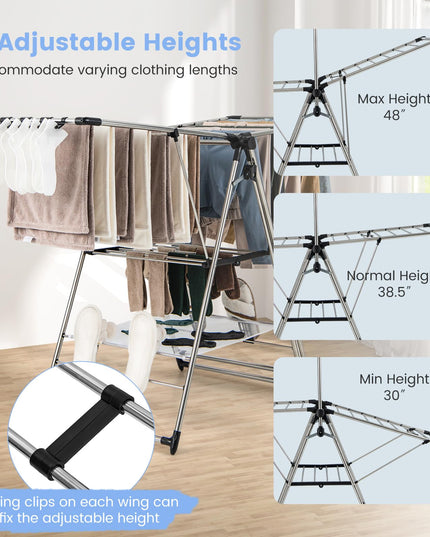 Giantex Clothes Drying Rack, Aluminum Foldable Laundry Drying Rack with with 6-Level Adjustable Height