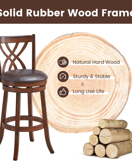 Giantex Brown Bar Stools PU Leather Cushioned Seat and Footrests, for Kitchen Island