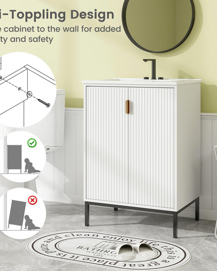 24” Undermount Bathroom Storage Cabinet and Sink Combo Set with 2 Doors