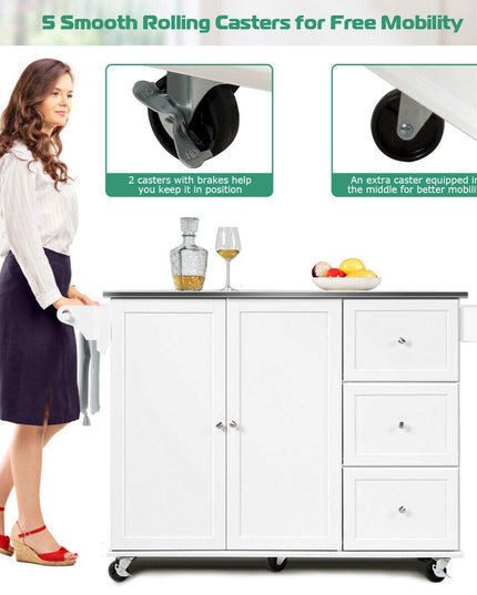 Giantex Kitchen Island with Stainless Steel Countertop, Dark Brown