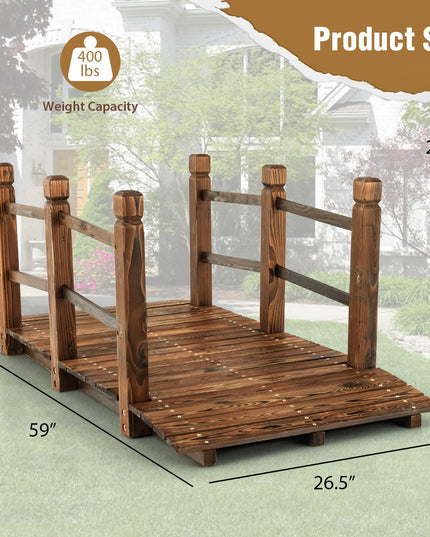 Giantex 5 ft Garden Bridge - Stained Wood Arc Footbridge Walkway