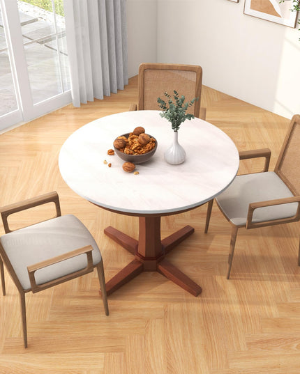 Giantex Round Dining Table, 36” Kitchen Table with Base, Solid Rubber Wood Frame, Breakfast Table for 4 People