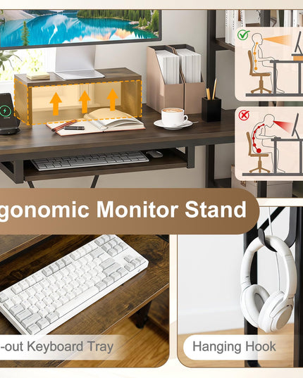 Giantex 63" U-Shaped Computer Desk with 5-Tier Bookshelf