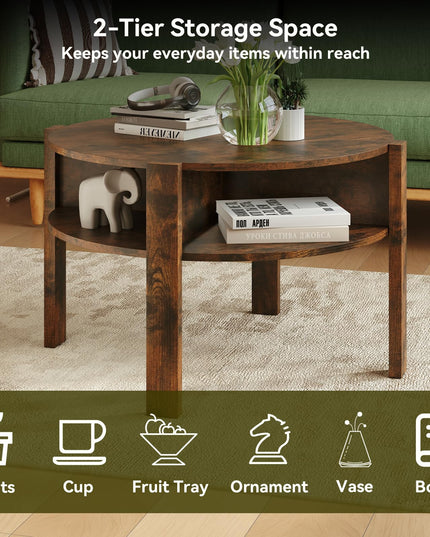 Giantex Round Coffee Table with Storage Shelves