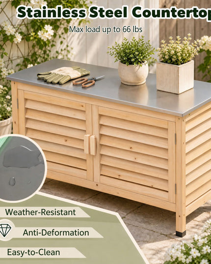 Giantex Fir Wood Outdoor Cabinet with Stainless Steel Countertop