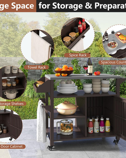 Giantex Outdoor Grill Cart with Storage Cabinet & Shelves