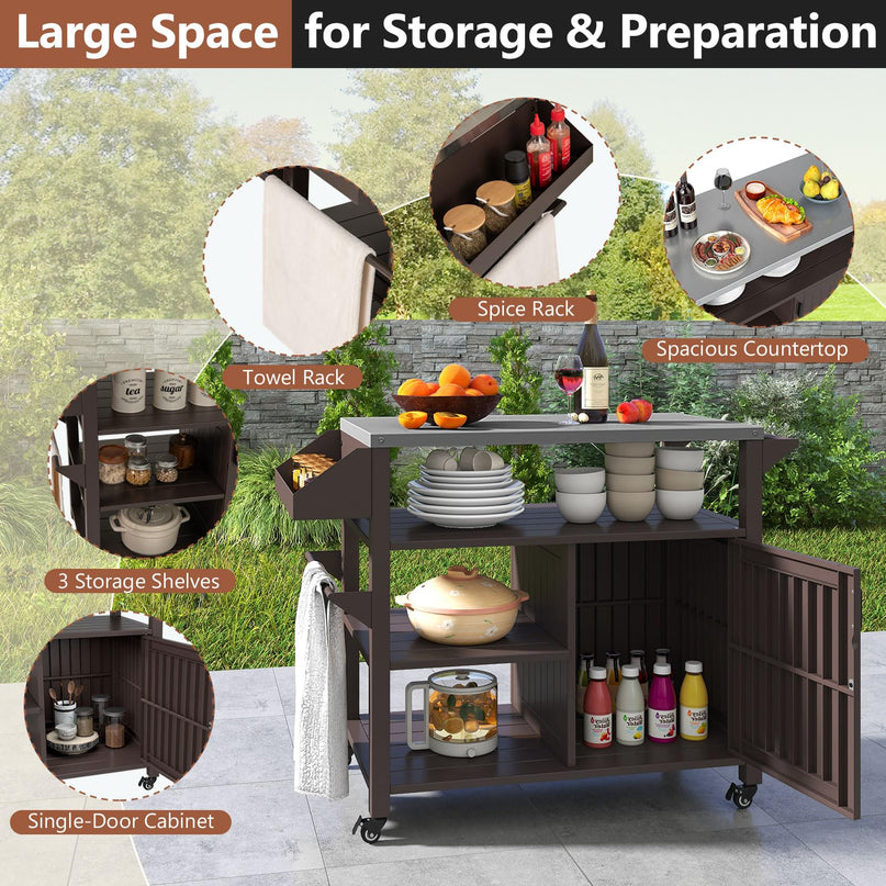 Giantex Outdoor Grill Cart with Storage Cabinet & Shelves