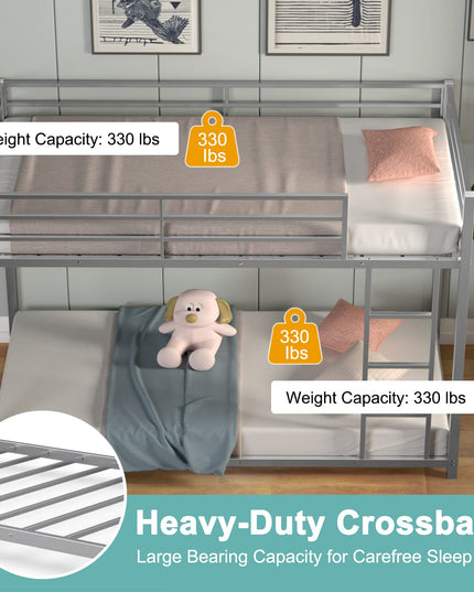 Giantex Metal Bunk Bed Twin Over Twin, Low Profile Bunk Bed Frame with Ladder & Full Length Guardrail