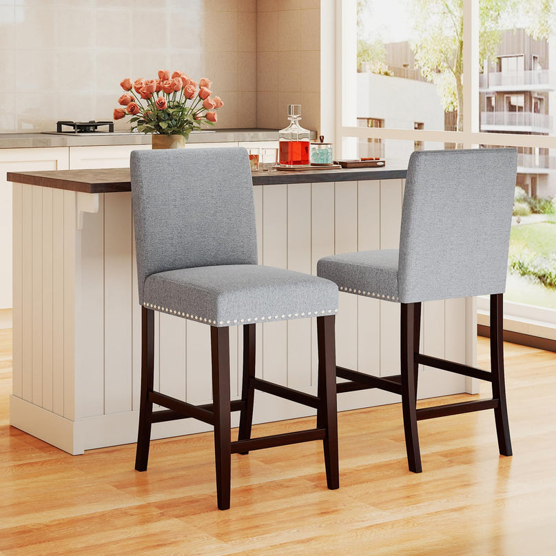 Giantex Modern Bar Stools Set of 2/4 26" Upholstered Counter Height Bar Stools