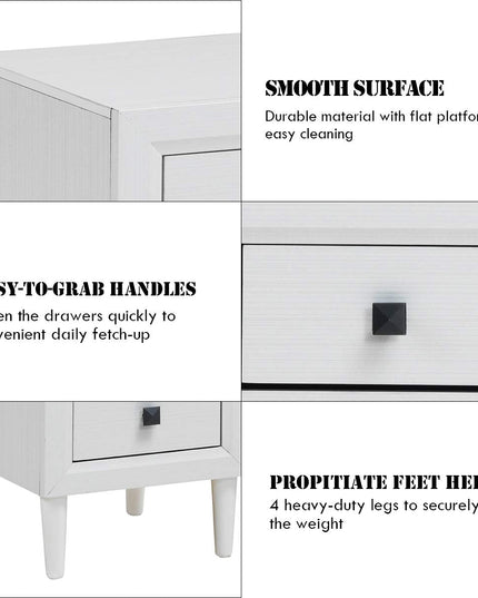 Nightstand Wooden W/Two Storage Drawers and Handles