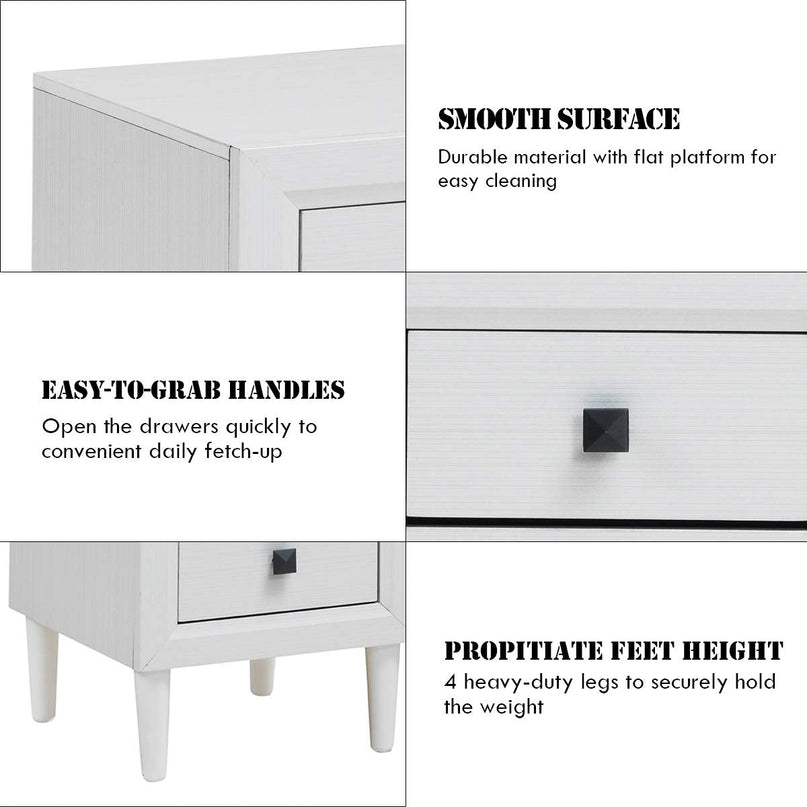 Nightstand Wooden W/Two Storage Drawers and Handles