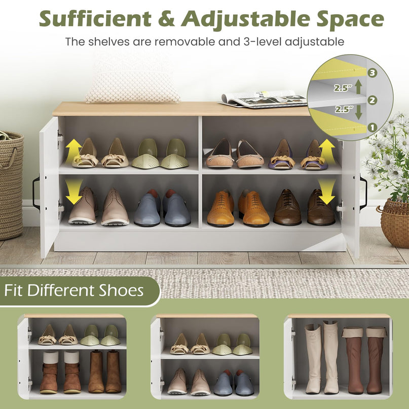 Banc de rangement pour chaussures Giantex 2 portes avec rangement et étagères réglables Charge maximale de 136 kg