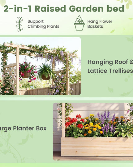 Giantex 45" Wooden Raised Garden Bed with Trellis & Hanging Roof