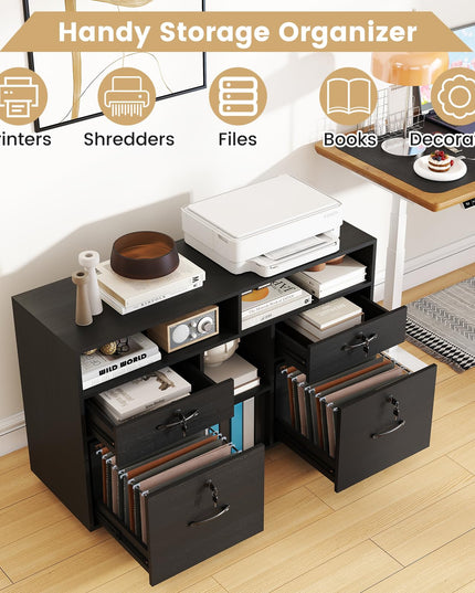 Giantex 4-Drawer Lateral File Cabinet with Lock Adjustable Shelf Open Components