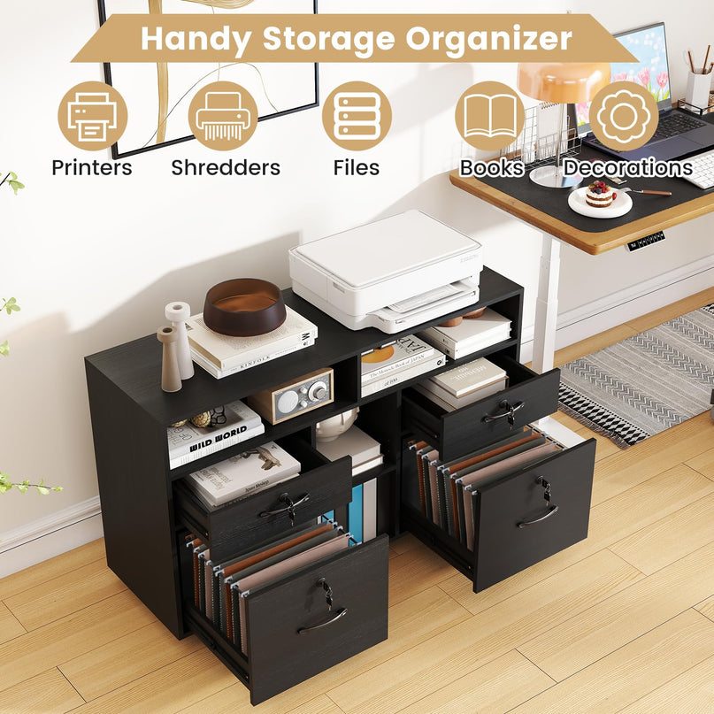 Giantex 4-Drawer Lateral File Cabinet with Lock Adjustable Shelf Open Components