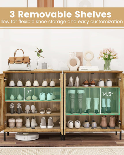 Giantex 5-Tier Farmhouse Shoe Storage Cabinet with Woven Rattan Doors