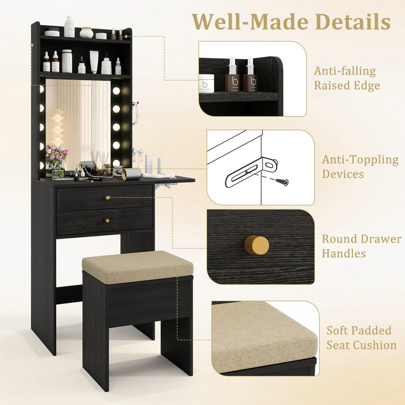 GIANTEX 20" Small Vanity Desk with Lighted Mirror