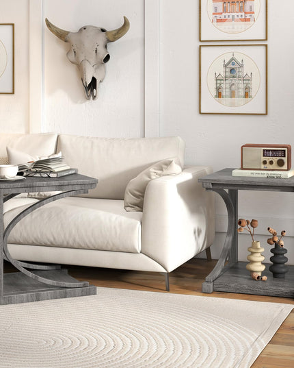 Giantex C-Shaped End Table, 24" Square Couch Table with Bottom Storage Shelf & Solid Rubber Wood Frame