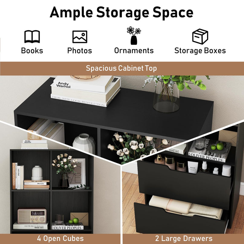 Giantex Bookshelf with 4 Cubes & 2 Drawers 51” Tall Floor Bookcase