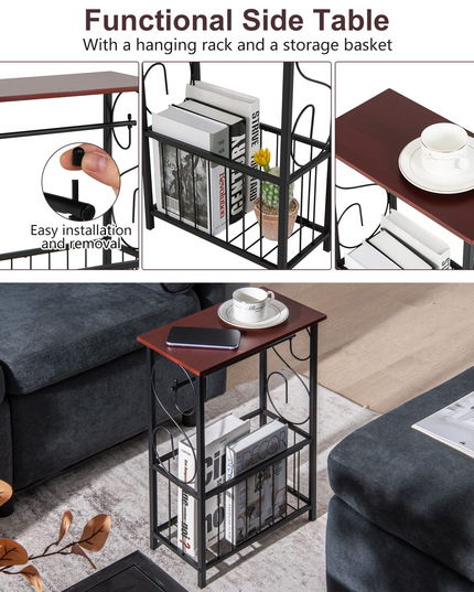 Giantex Side Table w/Paper Holder, Narrow Side Table