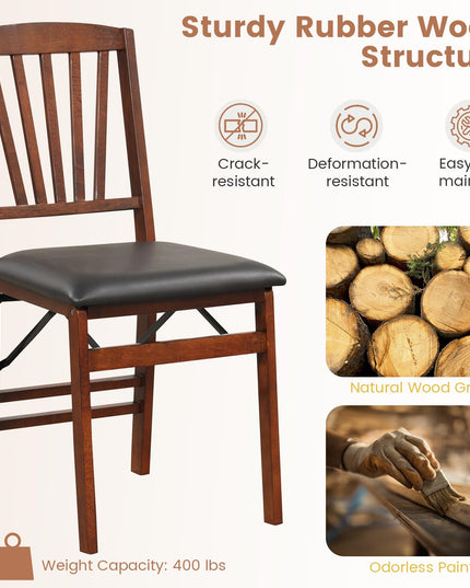 Giantex Folding Dining Chairs Set of 2, Foldable Wood Kitchen Chairs with Padded Seat
