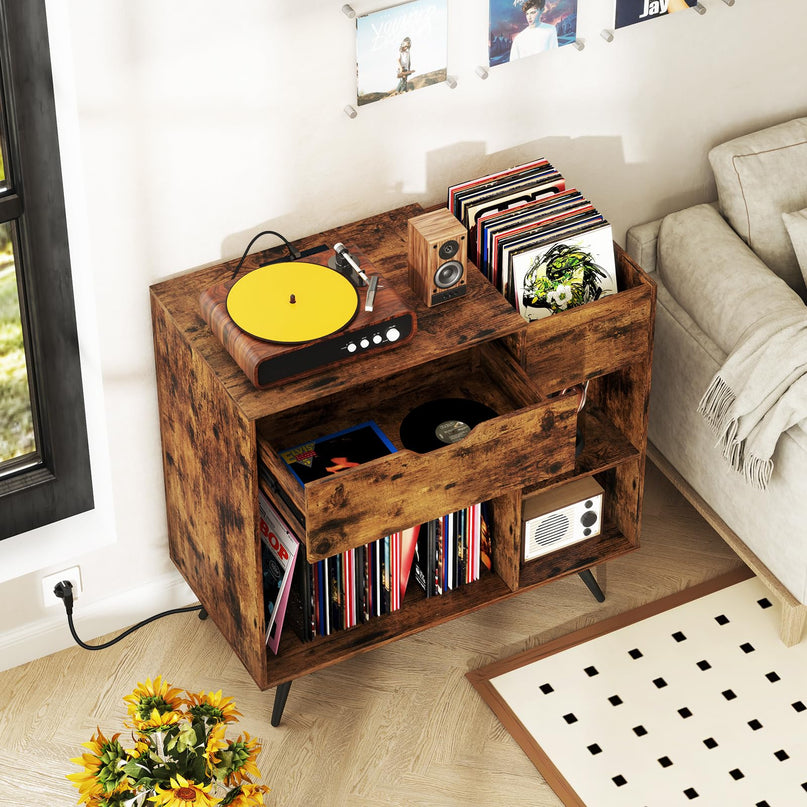 Giantex Large Record Player Stand with Charging Station