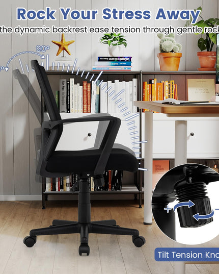 Chaise de bureau Giantex avec support lombaire, chaise de bureau ergonomique en maille avec roulettes et accoudoirs