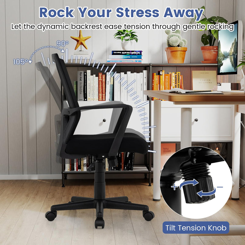 GIANTEX Ergonomic Office Chair | Mid-Back Swivel Desk Chair w/Lumbar Support