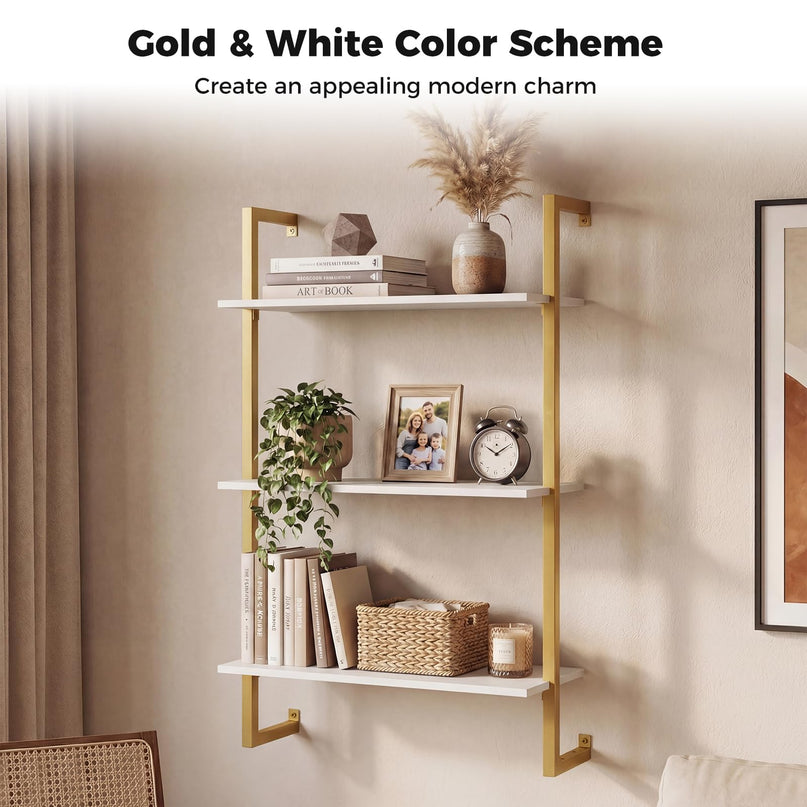 Giantex 3-Tier Wall-Mounted Bookshelf with Metal Frame (1/2)
