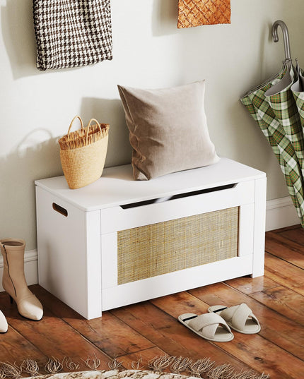 Giantex 31.5" Large Storage Chest Rattan Storage Bench with Flip Top Lid & Safety Hing