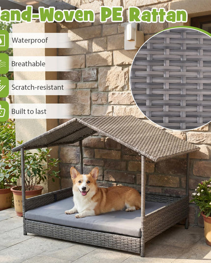 Giantex Outdoor Wicker Dog House with Washable Cushion