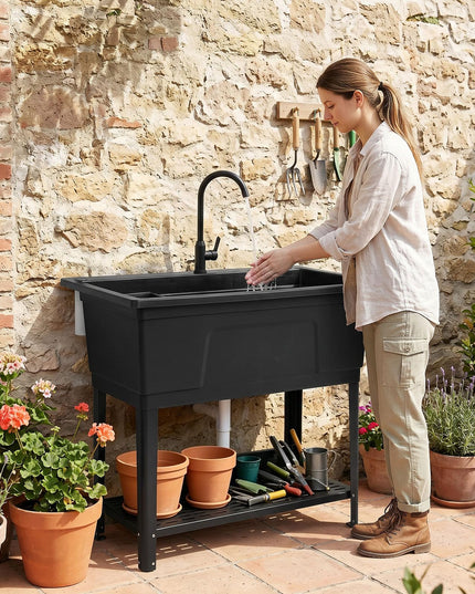 Giantex Freestanding Utility Sink with Bottom Storage Shelf