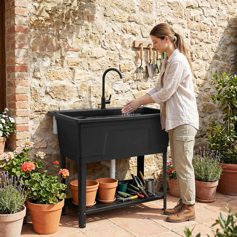 Giantex Freestanding Utility Sink with Bottom Storage Shelf