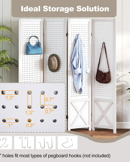 Giantex 4/6 Panel Pegboard Room Divider | 5.6FT Folding Privacy Screen with Peg Board Storage