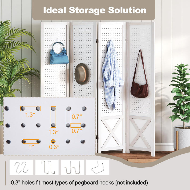 Giantex 4/6 Panel Pegboard Room Divider | 5.6FT Folding Privacy Screen with Peg Board Storage