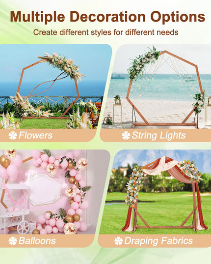 Giantex 7 FT Heptagon Solid Wood Arbor for Wedding Backdrop Stand