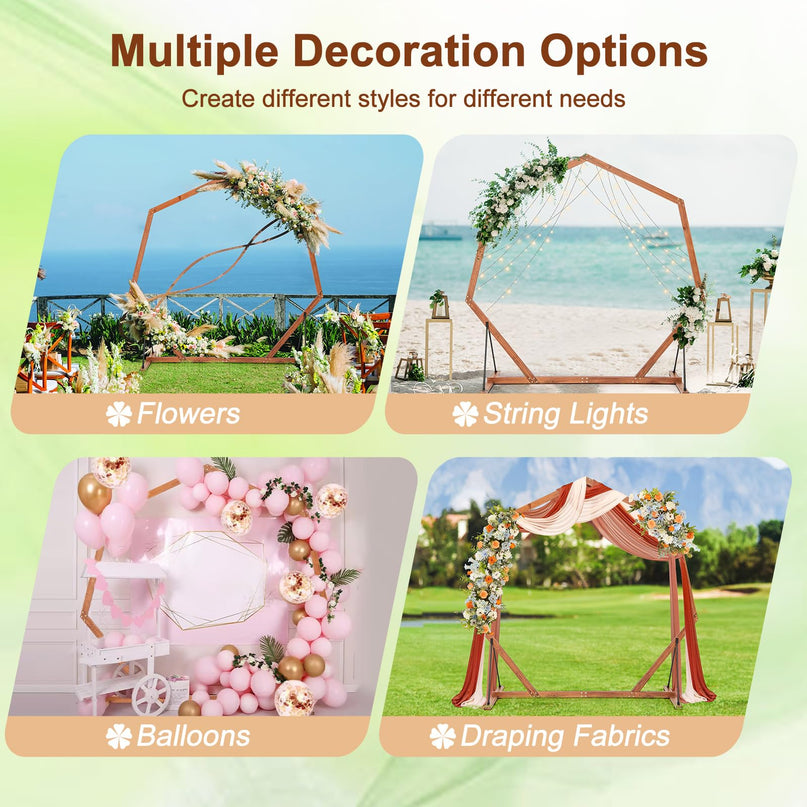 Giantex 7 FT Heptagon Solid Wood Arbor for Wedding Backdrop Stand