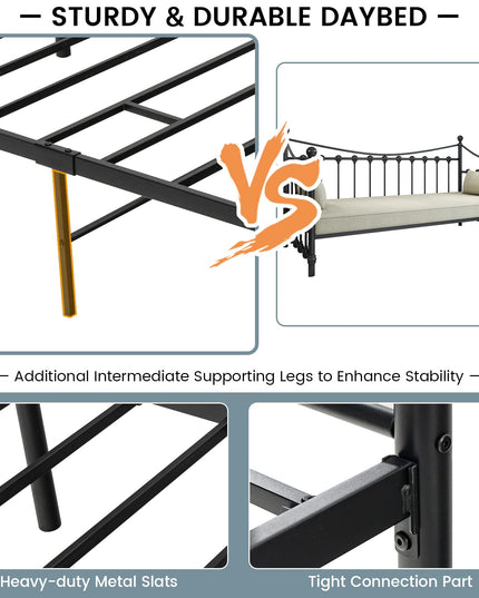 Giantex Metal Daybed Frame Twin Size, for Living Room Bedroom Guest Room, Easy Assembly, Black & White