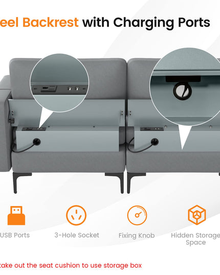Giantex Sectional Sofa Couch, Convertible Sleeper with 2 or 1 USB Ports Socket