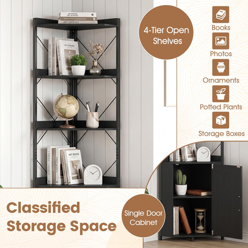 GIANTEX 6-Tier Corner Shelf 71" Tall Freestanding Bookshelf with Cabinet